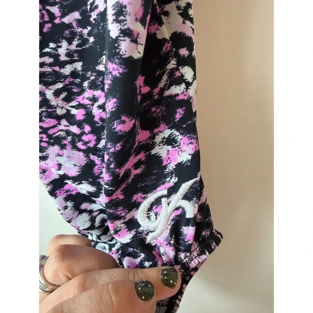 GK Elite Girls Gymnastics Leotard Pink Black Animal Print Racerback Size CM